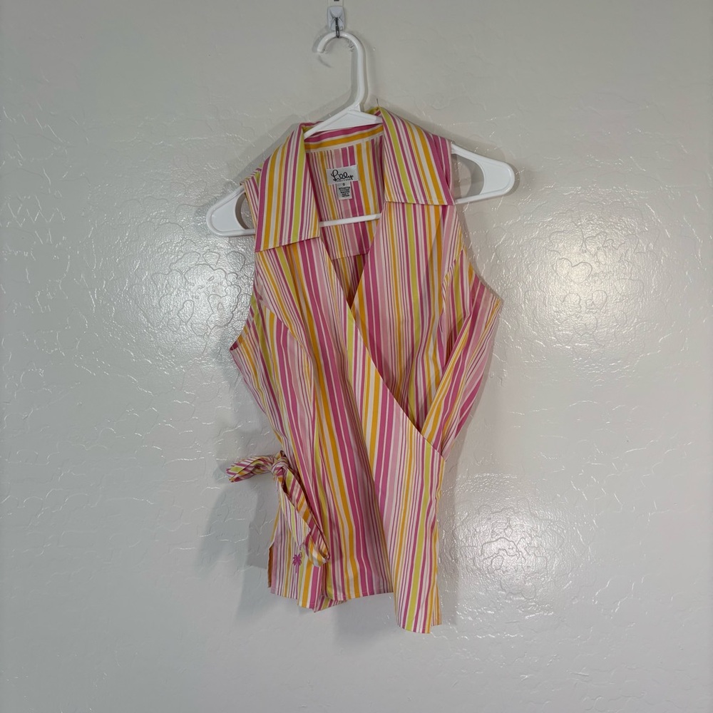 Lilly Pulitzer Vintage White Label Wrap Shirt Golden Lion Maritime Stripe Sz 6